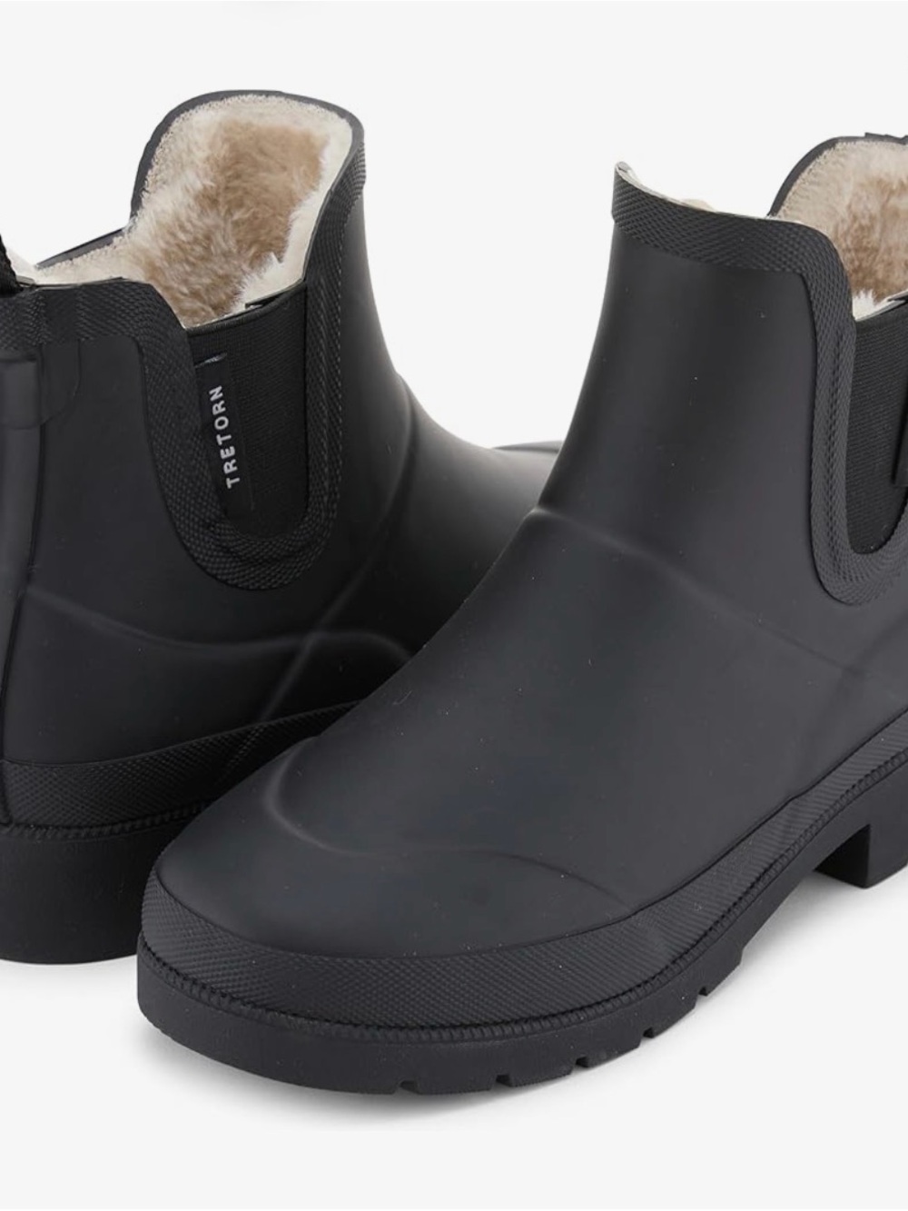Tretorn Black Chelsea Waterproof Rain Boots with Fleece Lining